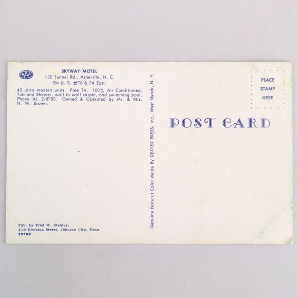 Vtg Postcard 1950s Skyway Motel Asheville North Carolina NC Color Photo Unused - Picture 2 of 2